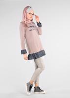 Tesettür giyim PUDRA VOLANLI YAZI BASKILI EŞOFMAN TUNİK 4915 