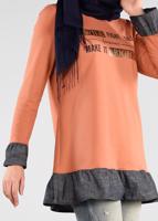 Tesettür giyim TURUNCU VOLANLI YAZI BASKILI EŞOFMAN TUNİK 4915 