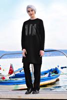 Tesettür giyim SİYAH ÖNÜ TAŞLI PAMUKLU EŞOFMAN TAKIMI 5238