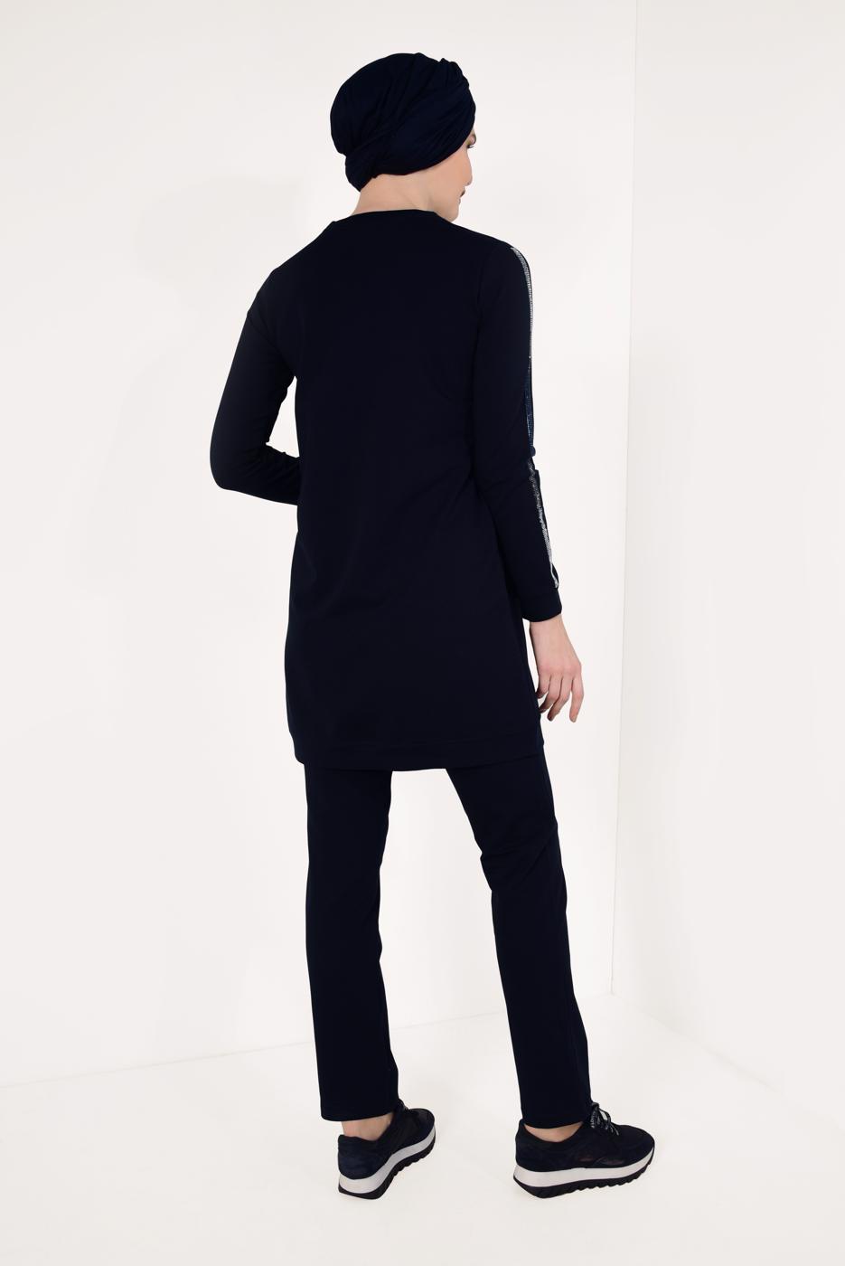 Tesettür giyim LACİVERT ÖNÜ TAŞLI PAMUKLU EŞOFMAN TAKIMI 5238