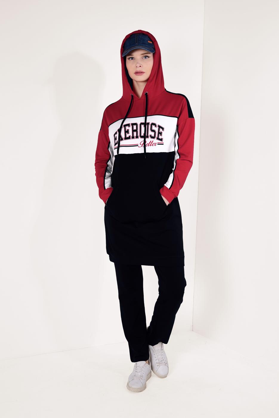 Tesettür giyim LACİVERT YAZI BASKILI PANTOLONLU EŞOFMAN TAKIM T 5738