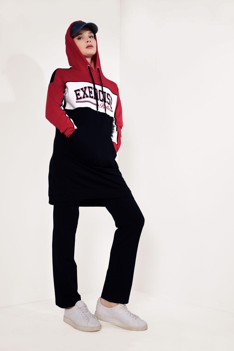 Tesettür giyim LACİVERT YAZI BASKILI PANTOLONLU EŞOFMAN TAKIM T 5738