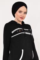 Tesettür giyim SİYAH CEP VE KAPÜŞON DETAYLI PANTOLONLU EŞOFMAN TAKIM 5938