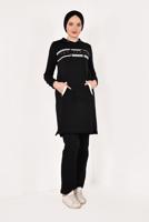 Tesettür giyim SİYAH CEP VE KAPÜŞON DETAYLI PANTOLONLU EŞOFMAN TAKIM 5938