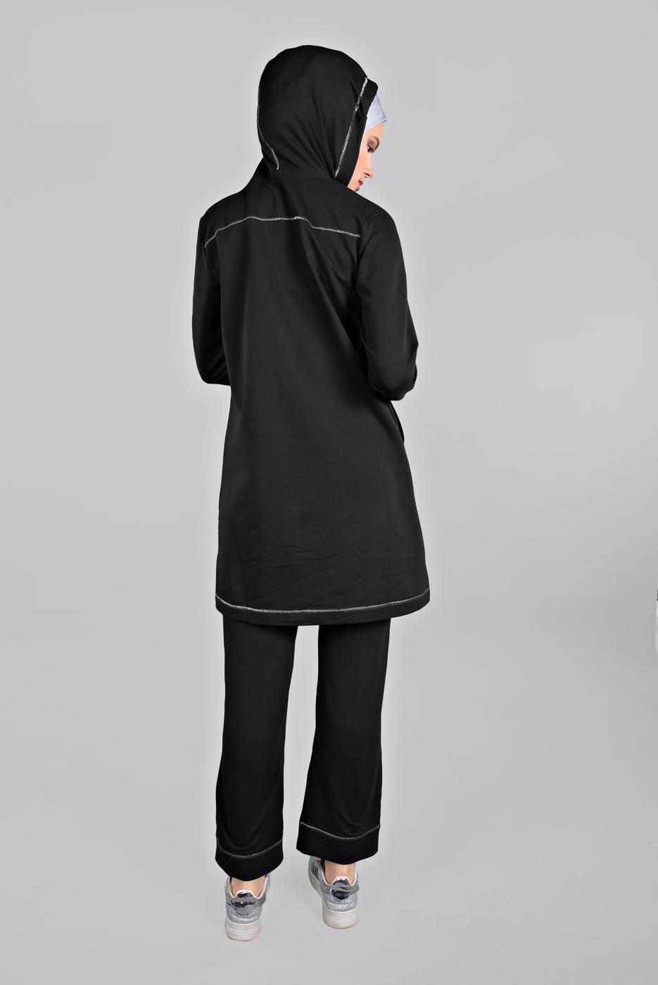 Tesettür giyim SİYAH KAPÜŞONLU EŞOFMAN TAKIM 6301 