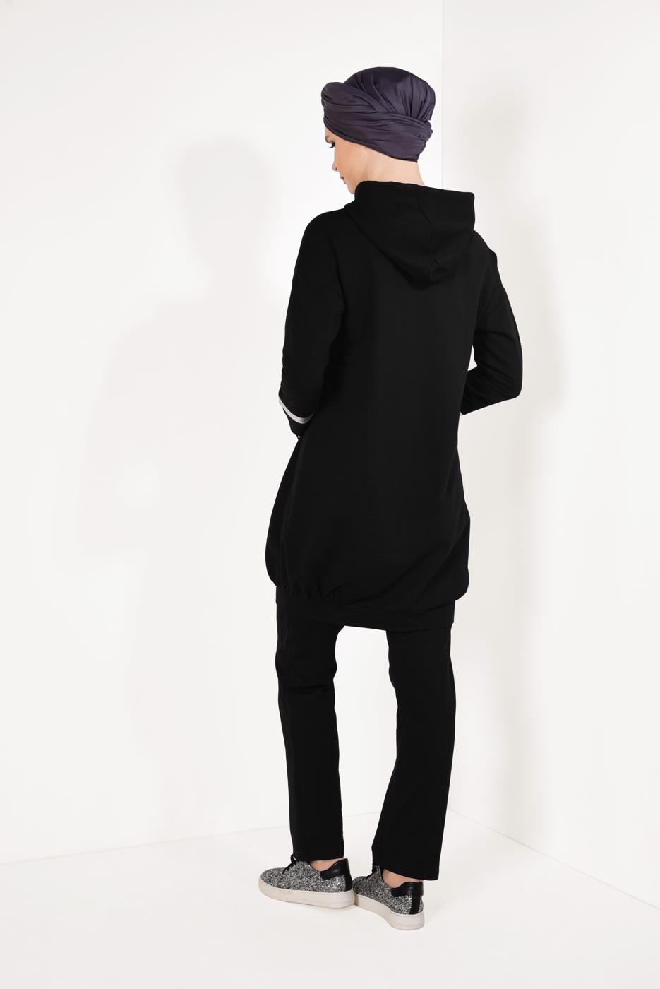 Tesettür giyim SİYAH PUL PAYETLİ PANTOLONLU EŞOFMAN TAKIM T 7009