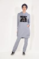 Tesettür giyim GRİ PUL PAYETLİ PANTOLONLU EŞOFMAN TAKIM T 7009