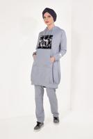 Tesettür giyim GRİ PUL PAYETLİ PANTOLONLU EŞOFMAN TAKIM T 7009