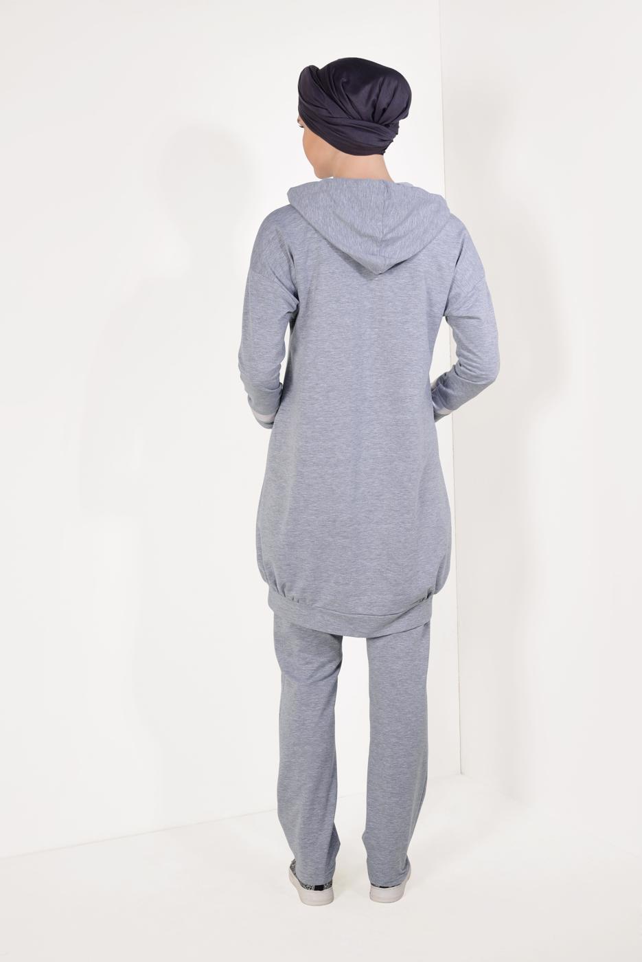 Tesettür giyim GRİ PUL PAYETLİ PANTOLONLU EŞOFMAN TAKIM T 7009