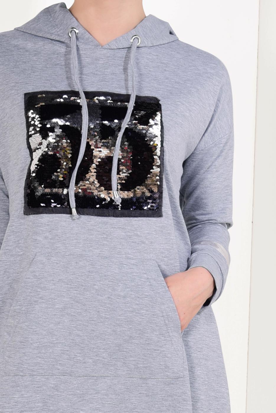 Tesettür giyim GRİ PUL PAYETLİ PANTOLONLU EŞOFMAN TAKIM T 7009