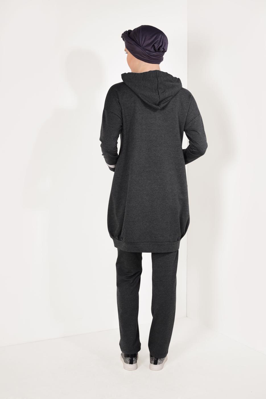 Tesettür giyim GRİ PUL PAYETLİ PANTOLONLU EŞOFMAN TAKIM T 7009