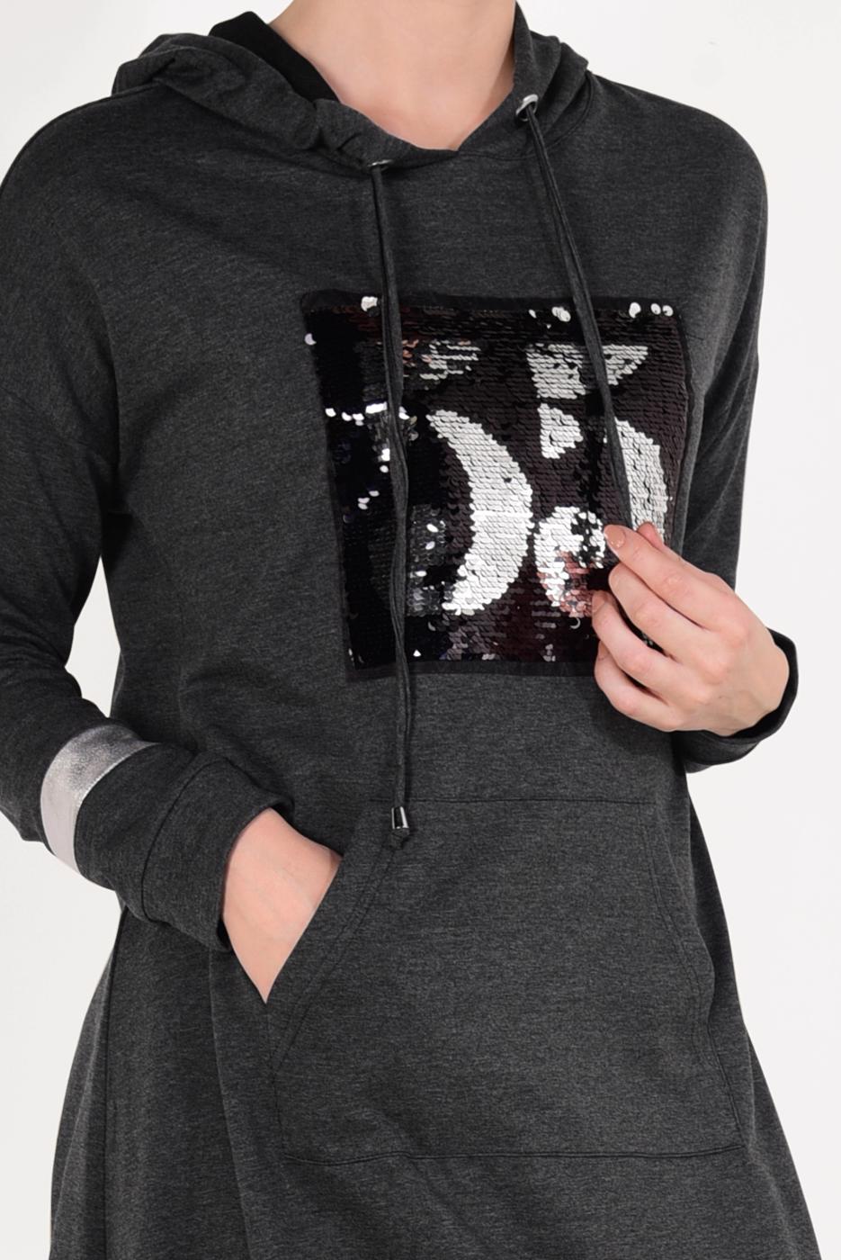 Tesettür giyim GRİ PUL PAYETLİ PANTOLONLU EŞOFMAN TAKIM T 7009