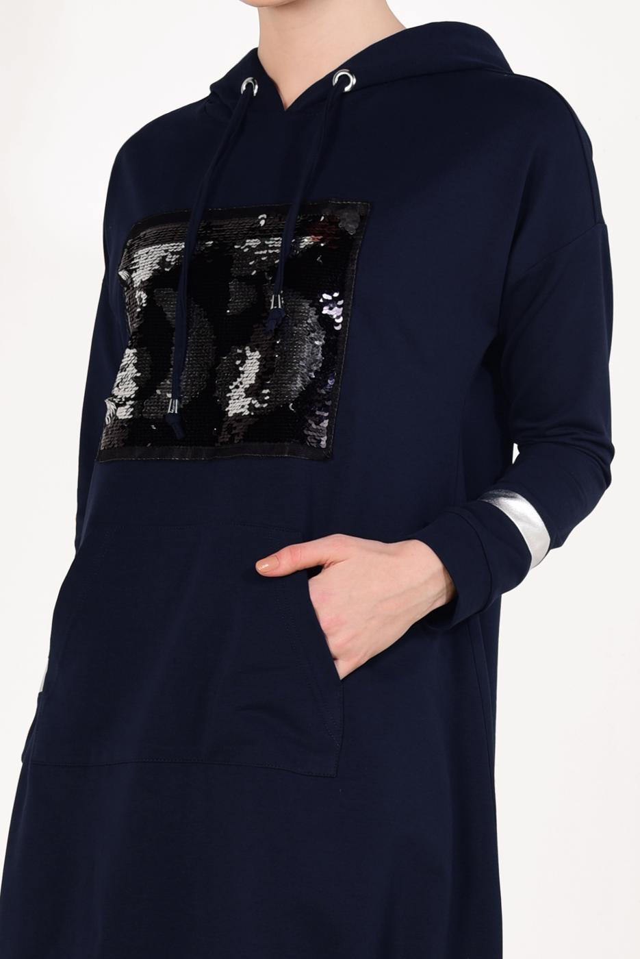 Tesettür giyim LACİVERT PUL PAYETLİ PANTOLONLU EŞOFMAN TAKIM T 7009