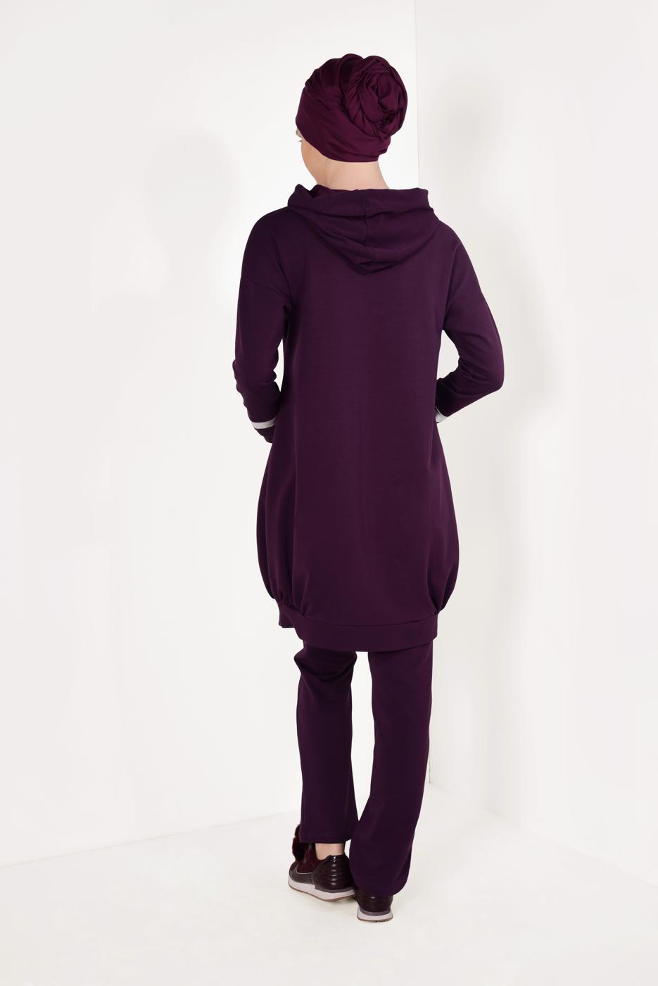 Tesettür giyim MÜRDÜM PUL PAYETLİ PANTOLONLU EŞOFMAN TAKIM T 7009