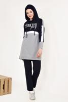 Tesettür giyim GRİ KAPÜŞONLU EŞOFMAN TAKIM T 7238