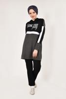 Tesettür giyim GRİ KAPÜŞONLU EŞOFMAN TAKIM T 7238