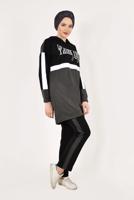 Tesettür giyim GRİ KAPÜŞONLU EŞOFMAN TAKIM T 7238