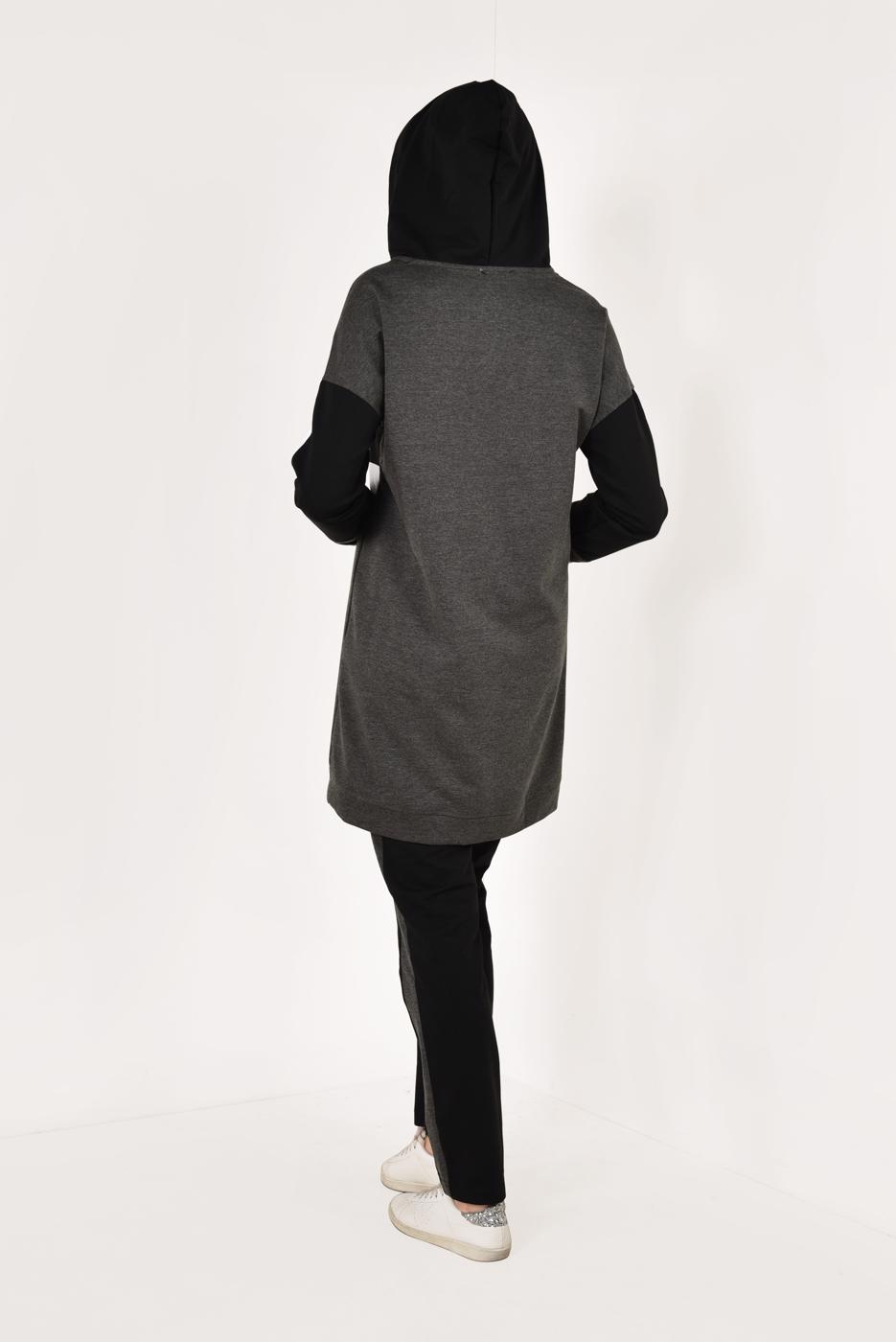 Tesettür giyim GRİ KAPÜŞONLU EŞOFMAN TAKIM T 7238