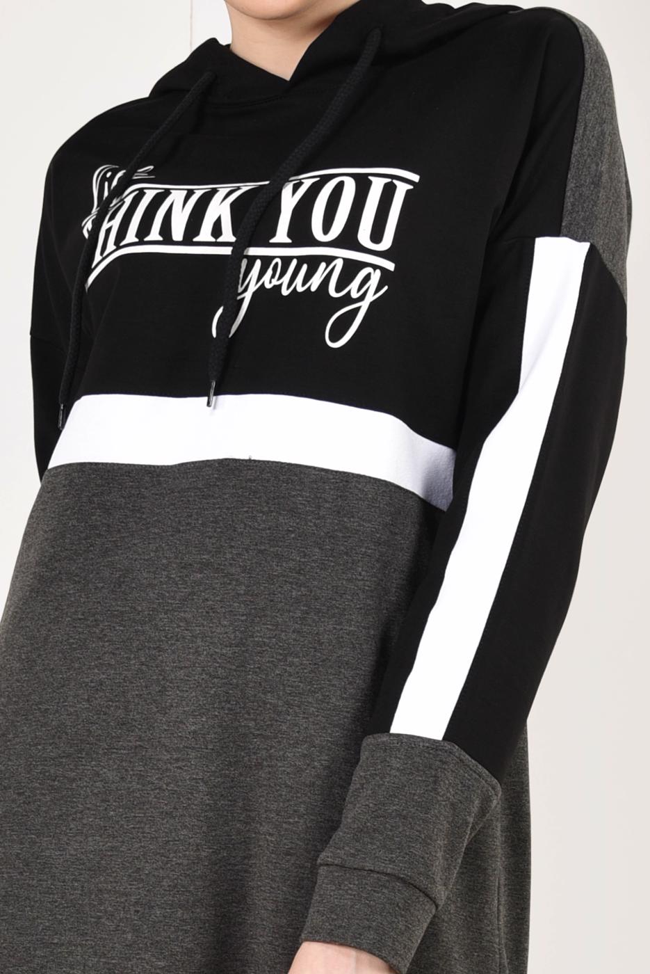 Tesettür giyim GRİ KAPÜŞONLU EŞOFMAN TAKIM T 7238