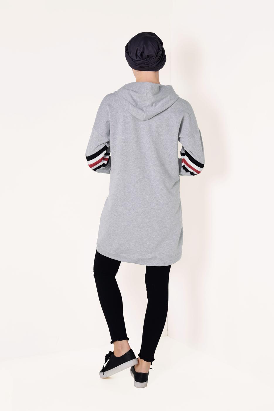 Tesettür giyim GRİ ÇİZGİ DETAYLI EŞOFMAN TUNİK T 7728