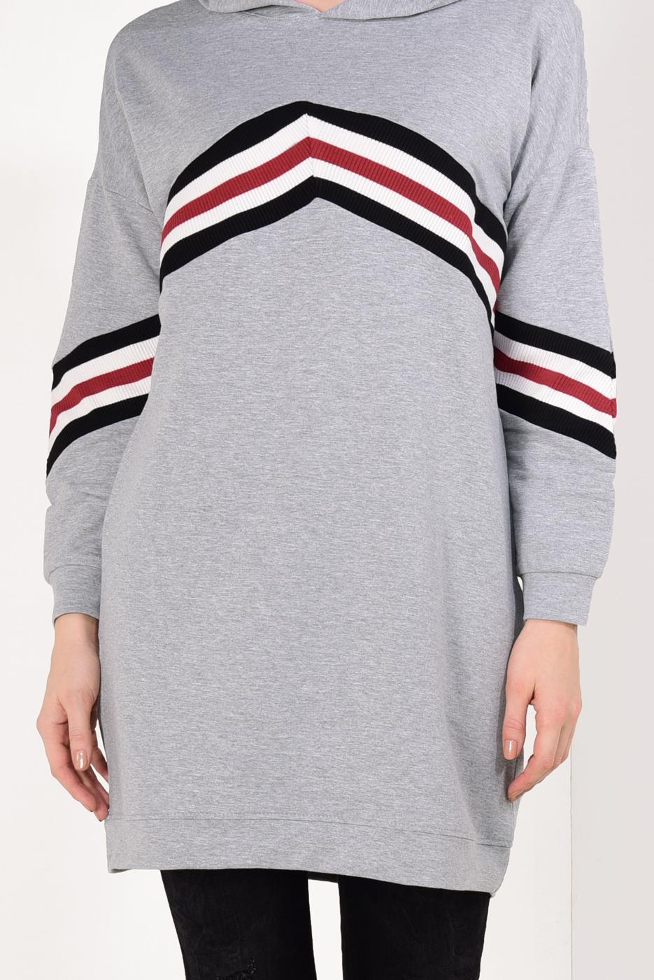 Tesettür giyim GRİ ÇİZGİ DETAYLI EŞOFMAN TUNİK T 7728