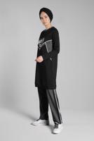 Tesettür giyim SİYAH YAZI BASKILI PAMUKLU EŞOFMAN TAKIMI 7838