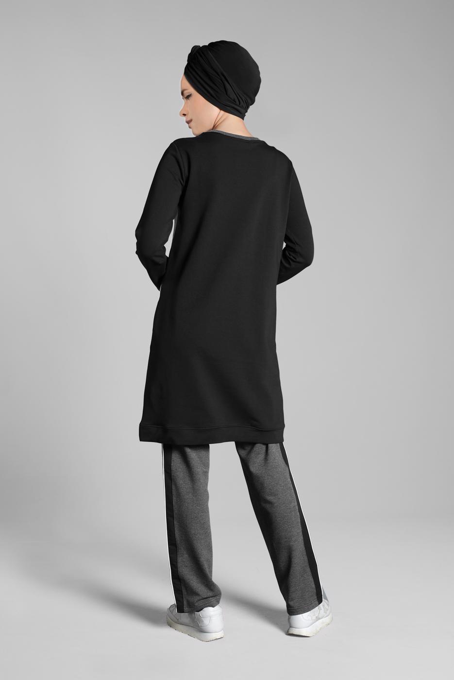 Tesettür giyim SİYAH YAZI BASKILI PAMUKLU EŞOFMAN TAKIMI 7838
