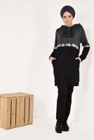 Tesettür giyim SİYAH PUL PAYETLİ YAZI BASKILI EŞOFMAN TAKIMI 7938