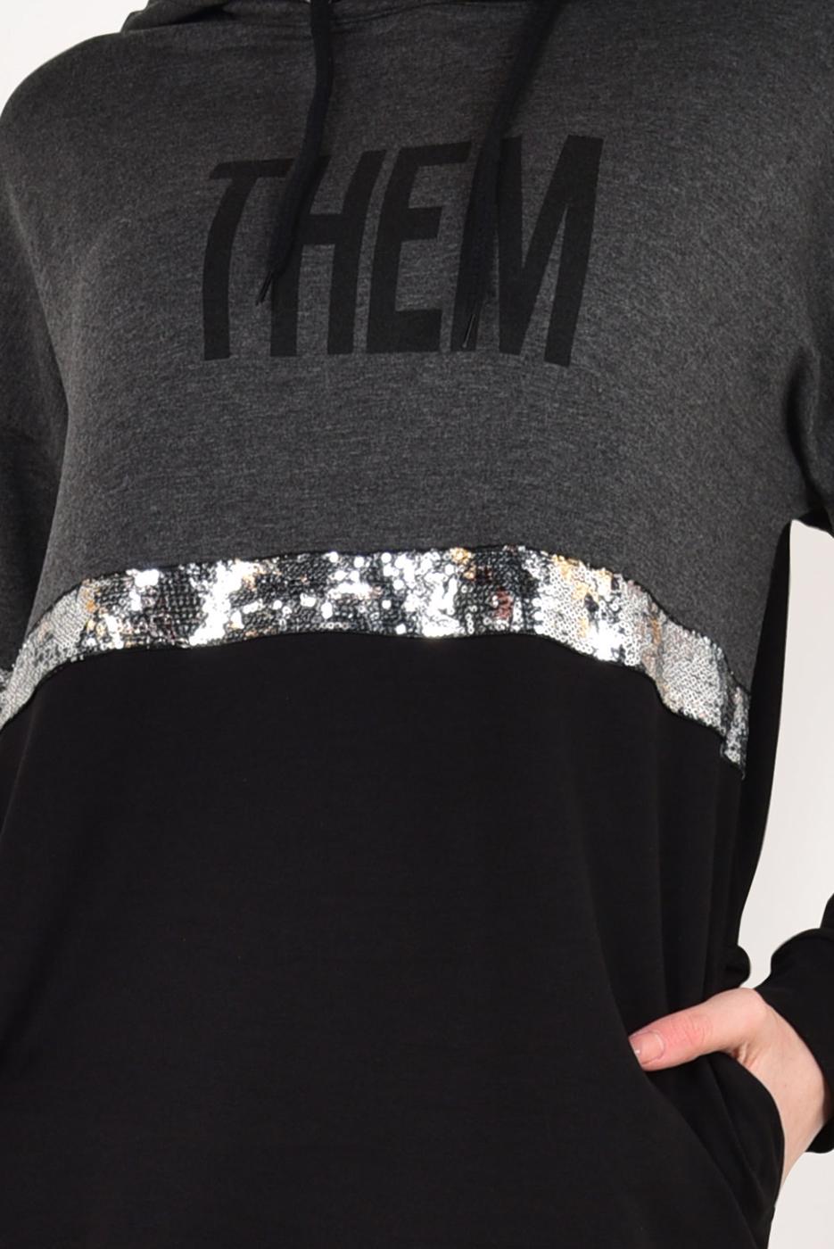 Tesettür giyim SİYAH PUL PAYETLİ YAZI BASKILI EŞOFMAN TAKIMI 7938