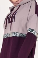 Tesettür giyim MÜRDÜM PUL PAYETLİ YAZI BASKILI EŞOFMAN TAKIMI 7938