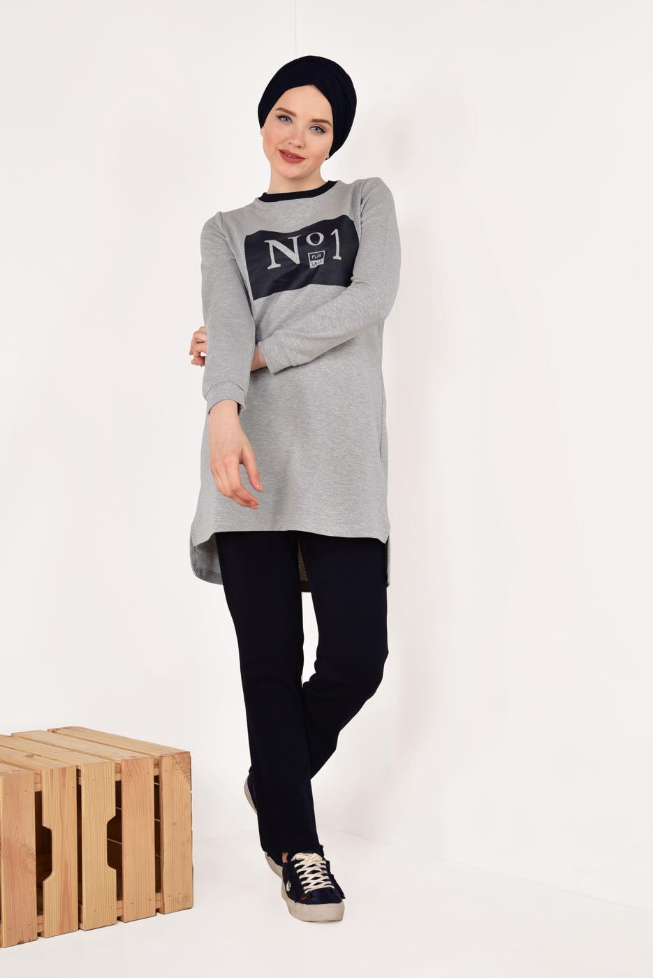 Tesettür giyim GRİ PAMUKLU PANTOLONLU EŞOFMAN TAKIM 8038