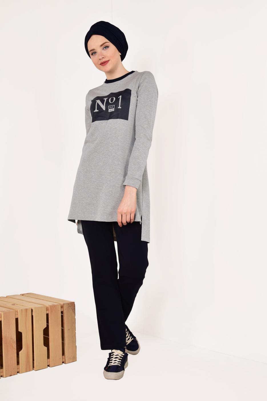 Tesettür giyim GRİ PAMUKLU PANTOLONLU EŞOFMAN TAKIM 8038