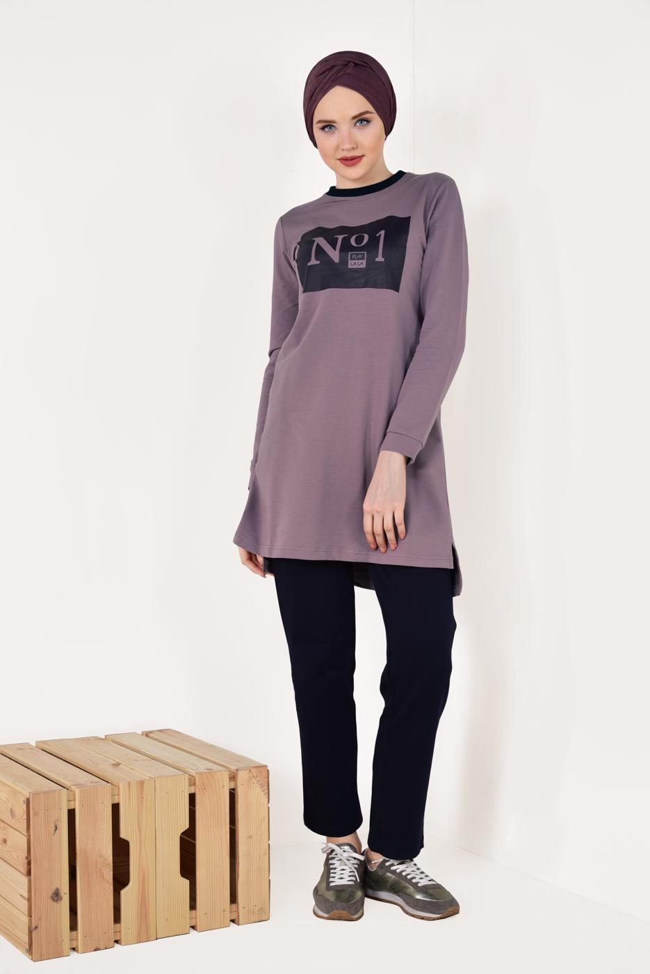 Tesettür giyim KAHVE PAMUKLU PANTOLONLU EŞOFMAN TAKIM 8038