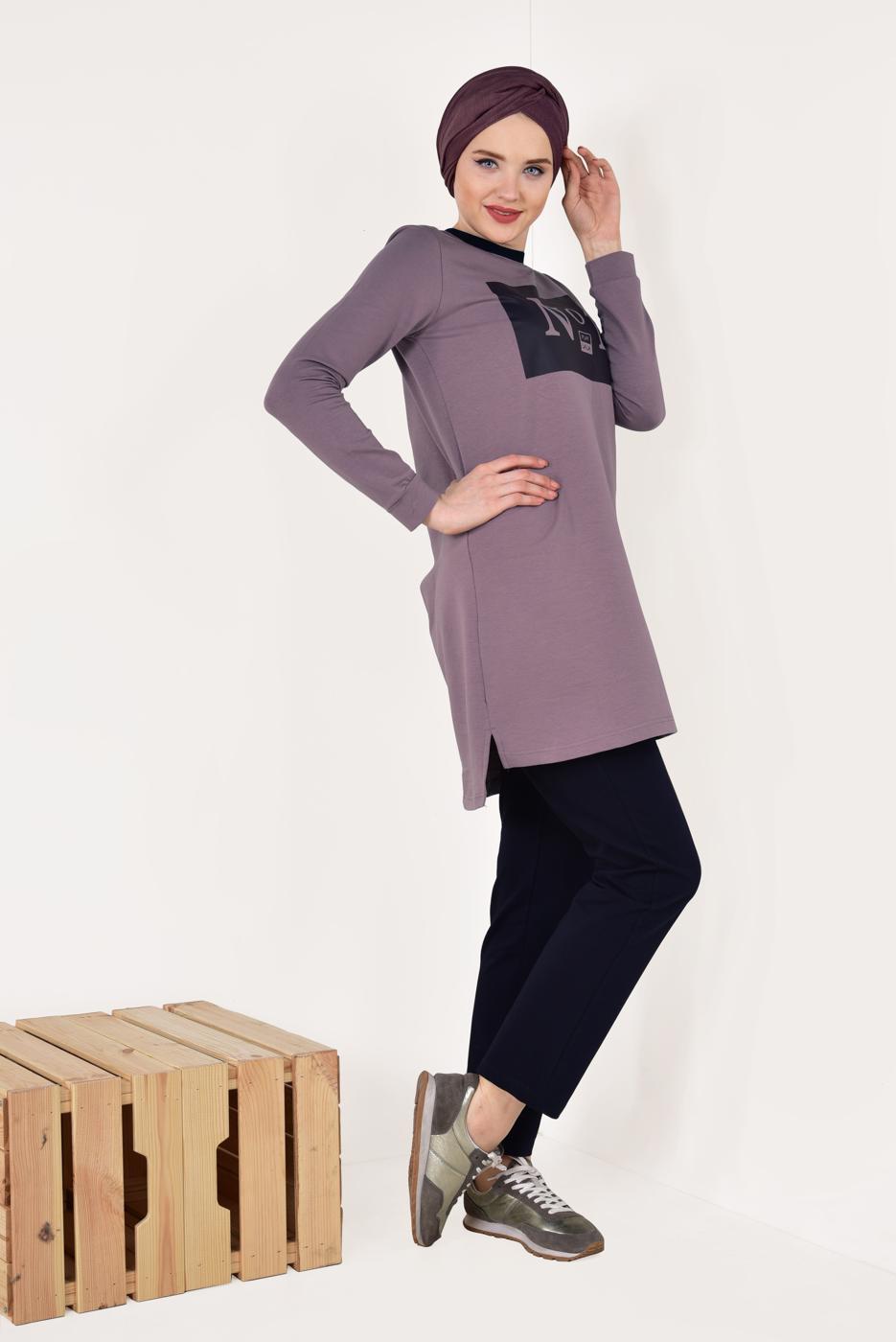 Tesettür giyim KAHVE PAMUKLU PANTOLONLU EŞOFMAN TAKIM 8038