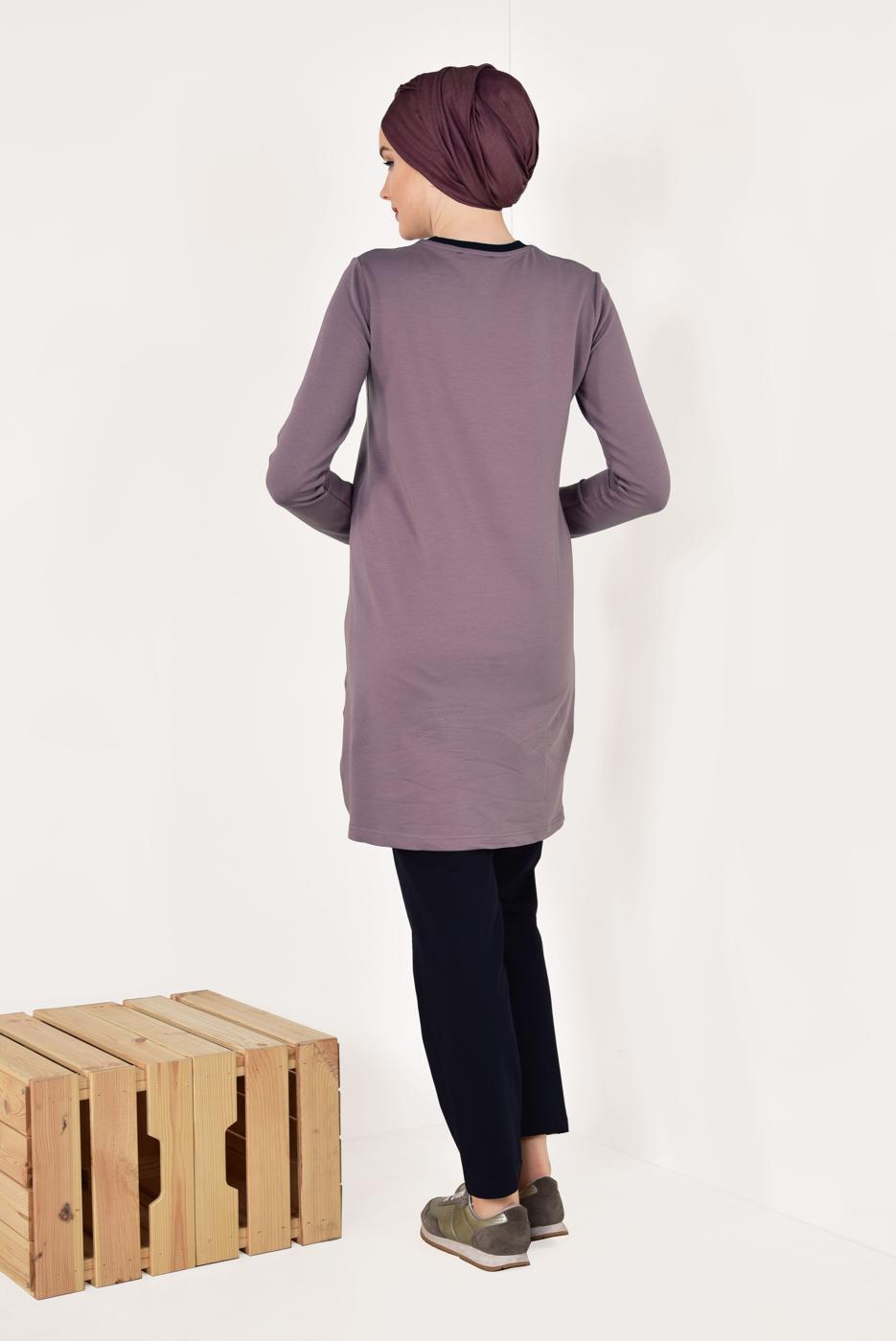 Tesettür giyim KAHVE PAMUKLU PANTOLONLU EŞOFMAN TAKIM 8038