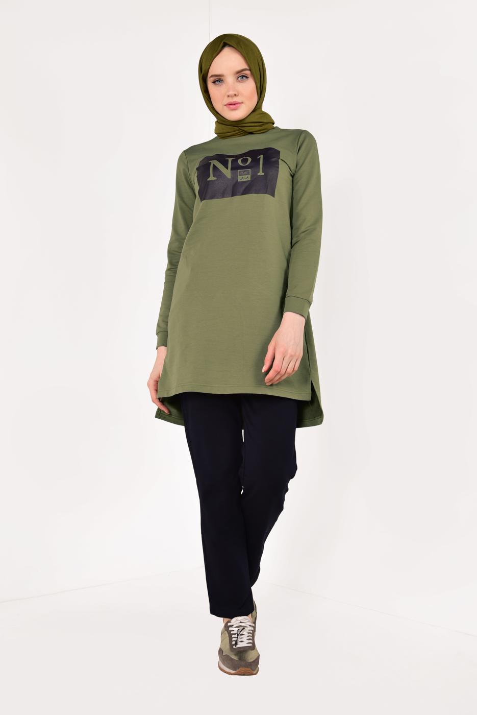 Tesettür giyim YEŞİL PAMUKLU PANTOLONLU EŞOFMAN TAKIM 8038