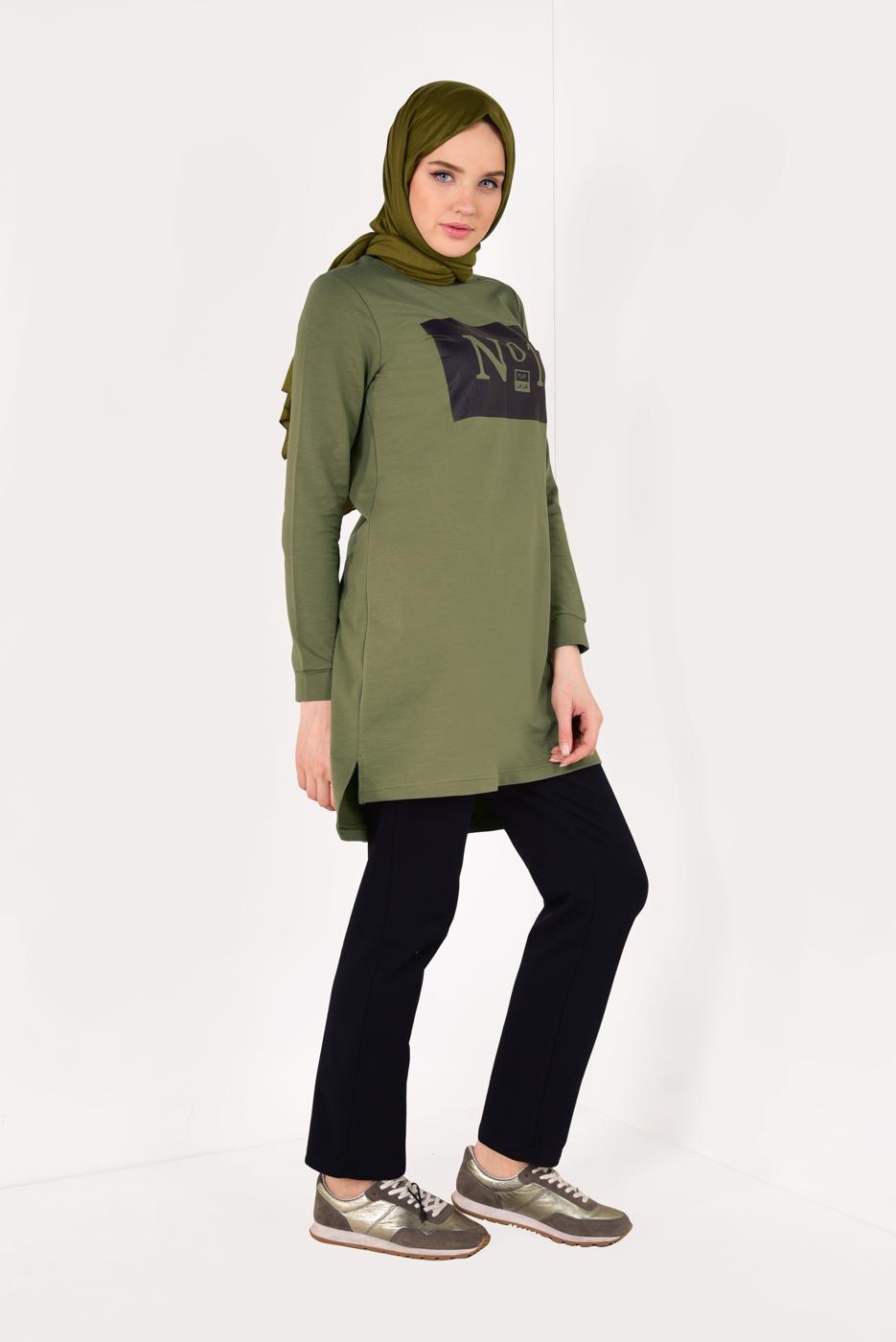 Tesettür giyim YEŞİL PAMUKLU PANTOLONLU EŞOFMAN TAKIM 8038