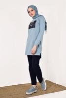 Tesettür giyim MAVİ PAMUKLU PANTOLONLU EŞOFMAN TAKIM 8038