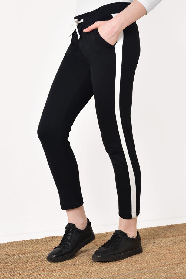 Tesettür giyim SİYAH YANDAN ŞERİT DETAYLI BELDEN BAĞCIKLI EŞOFMAN ALTI 9503  - TRENDTESETTÜR