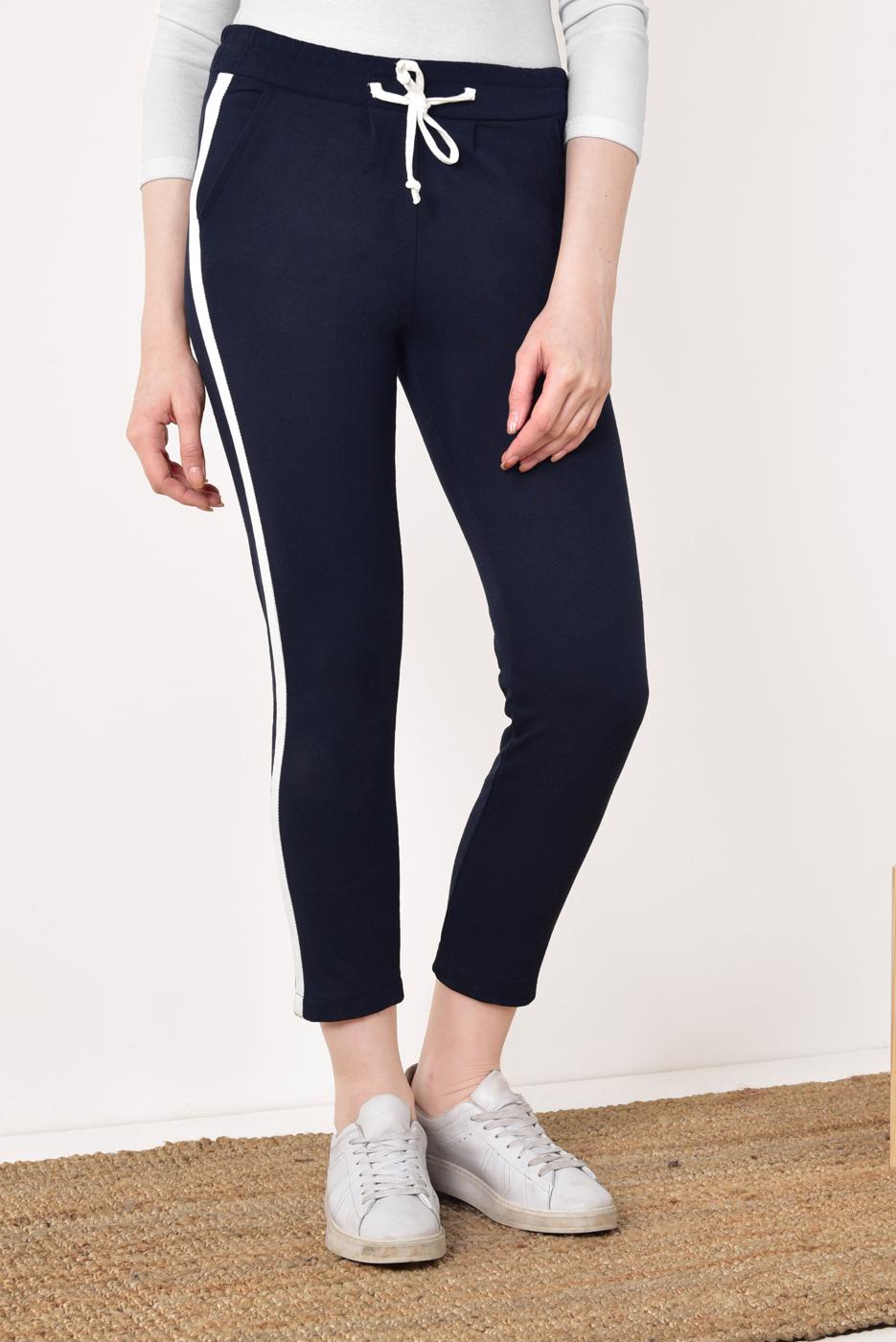 Tesettür giyim LACİVERT YANDAN ŞERİT DETAYLI BELDEN BAĞCIKLI EŞOFMAN ALTI 9503 