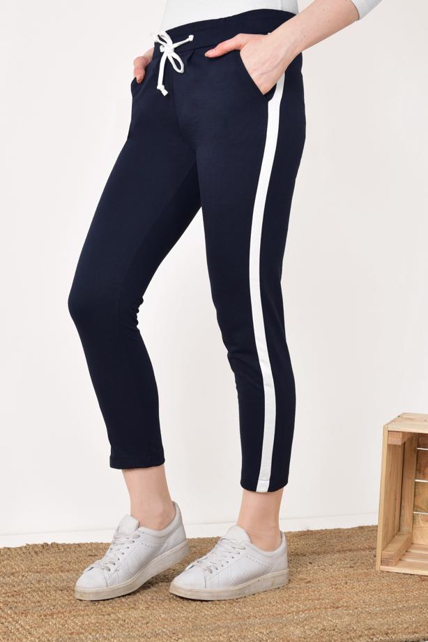 Tesettür giyim LACİVERT YANDAN ŞERİT DETAYLI BELDEN BAĞCIKLI EŞOFMAN ALTI 9503  - TRENDTESETTÜR