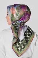 Tesettür giyim HAKİ T 11435-1  ALVİNA DESENLİ EŞARP