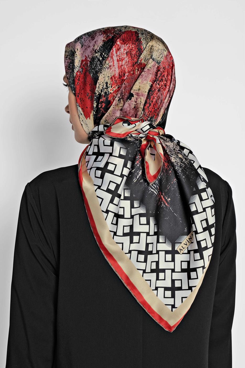 Tesettür giyim SİYAH T 11435-1  ALVİNA DESENLİ EŞARP