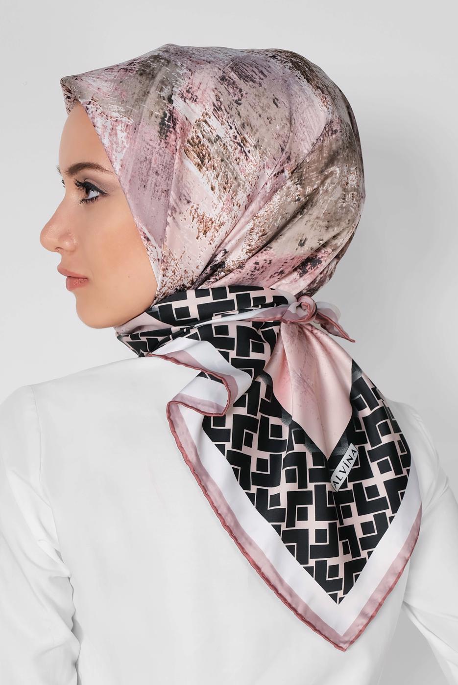 Tesettür giyim PUDRA T 11435-1  ALVİNA DESENLİ EŞARP