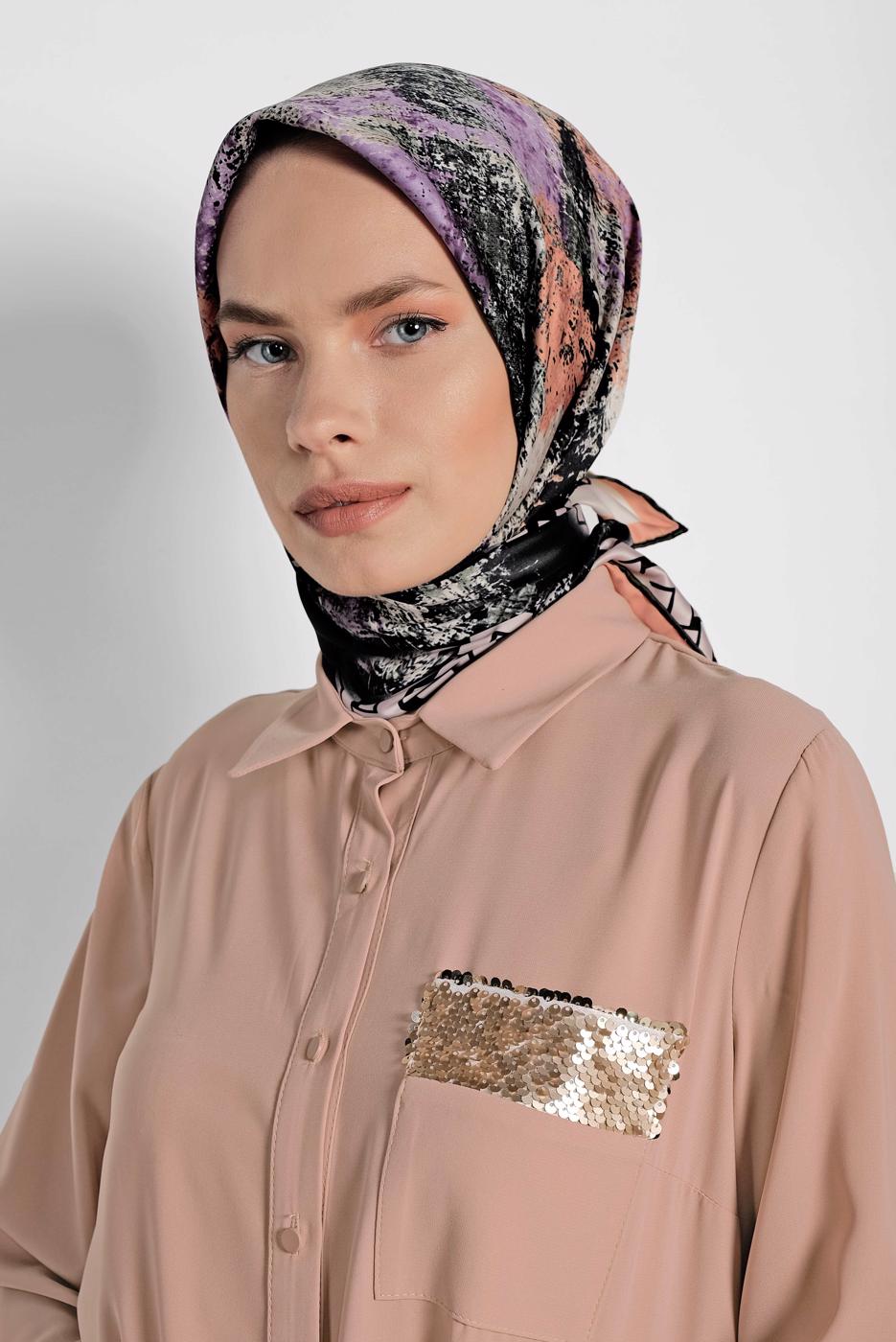 Tesettür giyim PUDRA T 11435-1  ALVİNA DESENLİ EŞARP