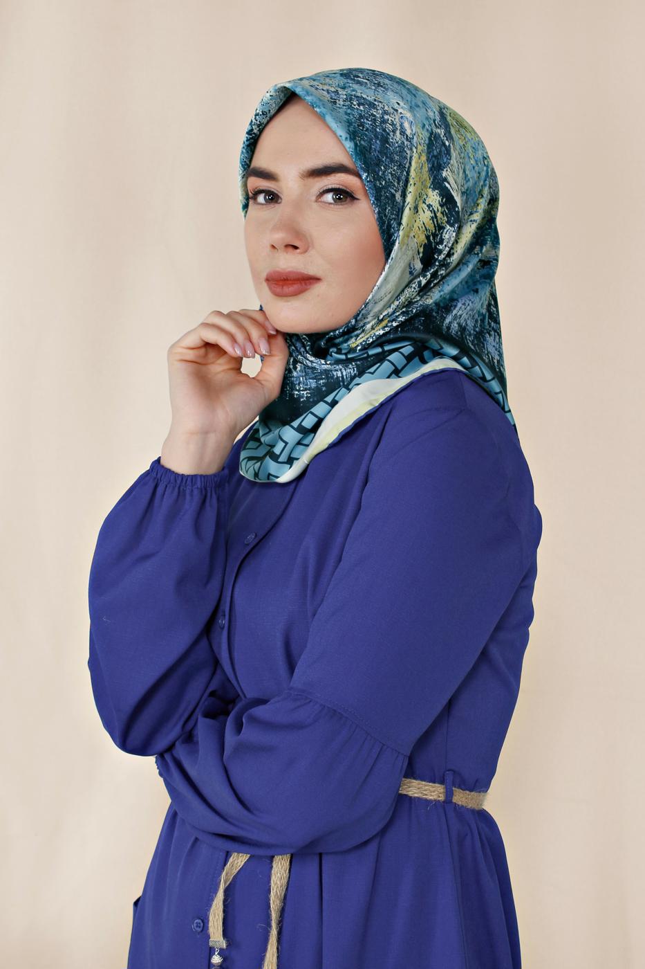 Tesettür giyim LACİVERT T 11435-1  ALVİNA DESENLİ EŞARP