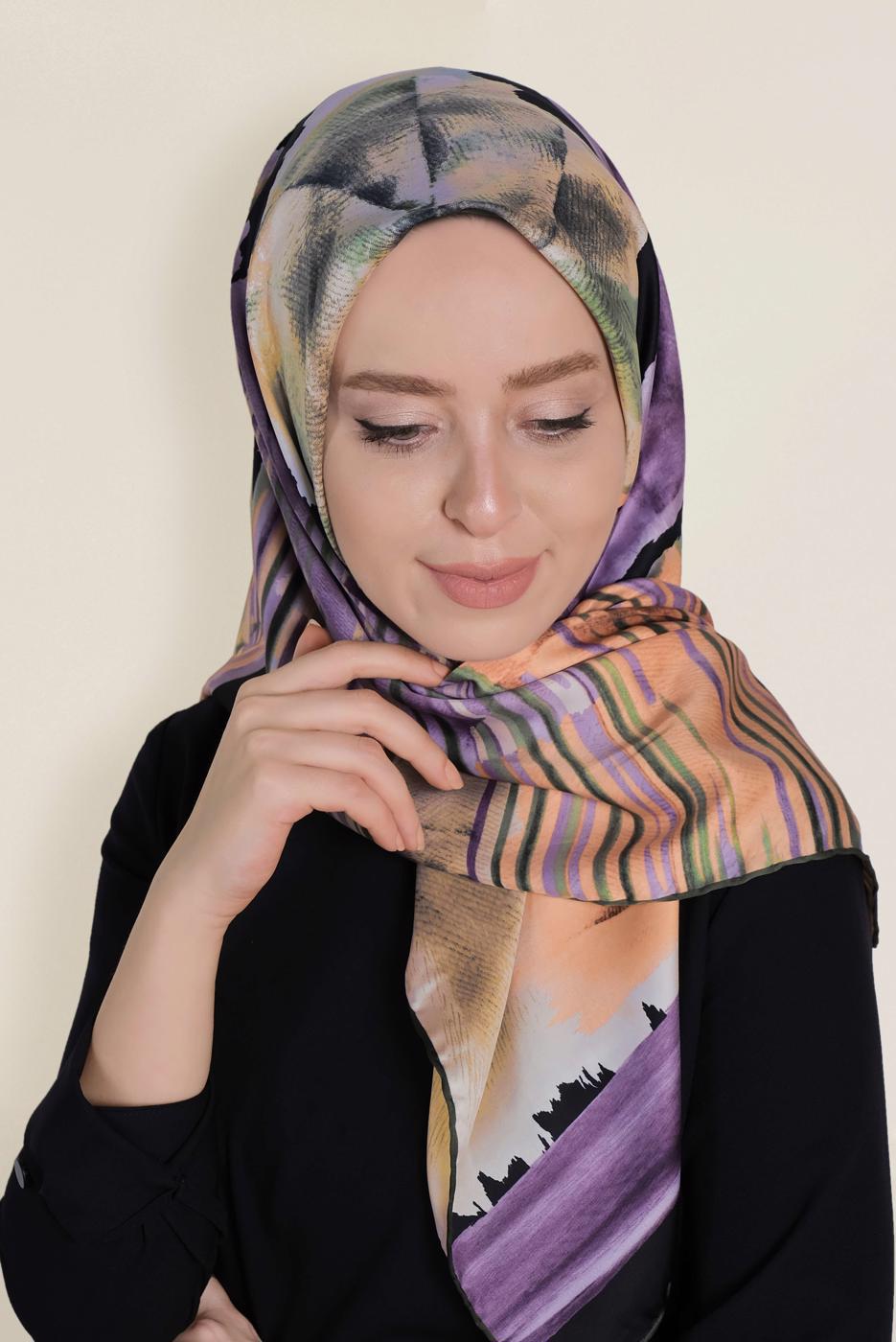 Tesettür giyim SİYAH ALVİNA DESENLİ EŞARP 11436-1