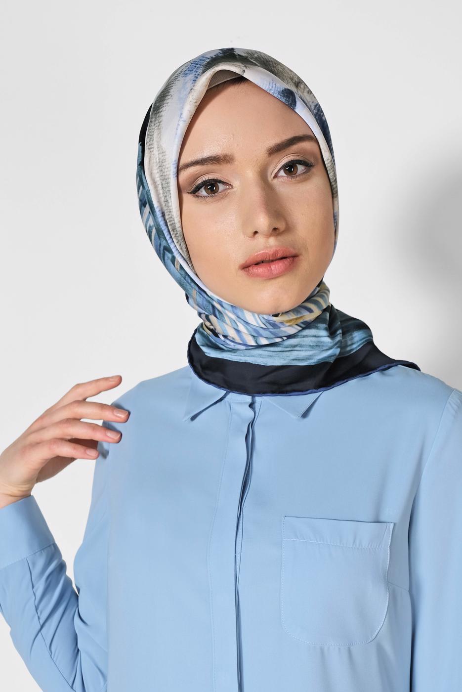 Tesettür giyim LACİVERT ALVİNA DESENLİ EŞARP 11436-1