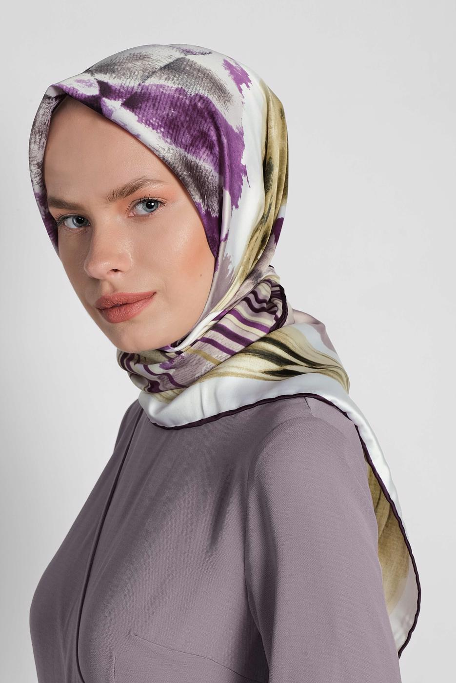 Tesettür giyim KREM ALVİNA DESENLİ EŞARP 11436-1