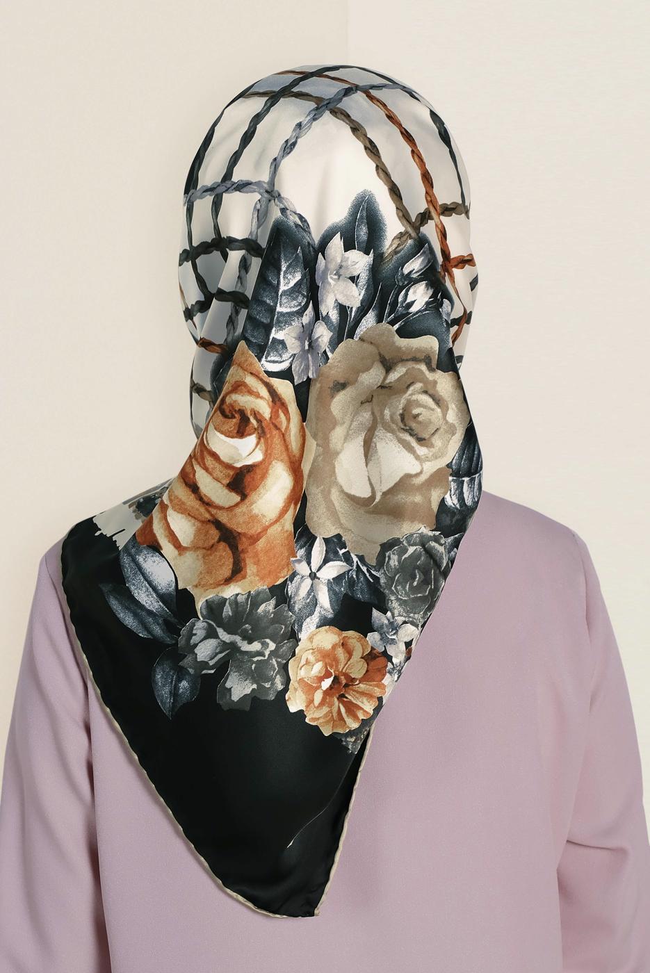 Tesettür giyim SİYAH T 12183-1 ALVİNA DESENLİ EŞARP